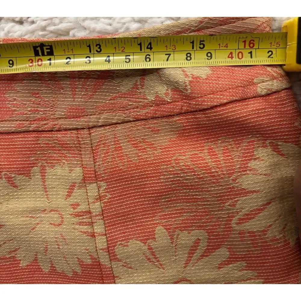 Evan Picone Cotton Pleated Skirt‎ Womens 12 Orange Gold Tiger Lily Flower Girly